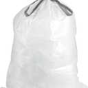 Plasticplace Custom Fit Trash Bags, Compatible with Simplehuman Code R (100 Count) White Drawstring Garbage Liners 2.6 Gallon/ 10 Liter 16.5" x 18"