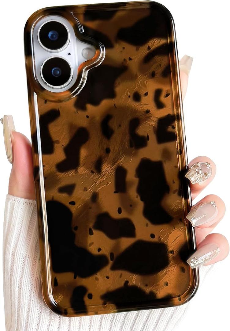 NITITOP Compatible with iPhone 17 Case Cute Vintage Leopard Print Tortoise Amber Design for Women Girls Men Boys Hard Back Shockproof Protective Cover - Orange Yellow