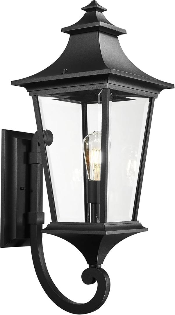 Emliviar 29.3 Inch Outsider Wall Lantern, Outdoor Wall Light Suitable for House Porch, Clear Glass in Black Finish, XE292UB-L BK (Large - 1 Pack)