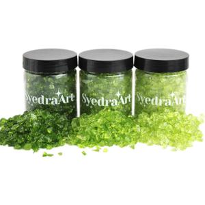 Syedra Crushed Glass for Crafts, 3-6mm Set of 3, Resin Art, Crushed Colored Pieces 1LB (Green)