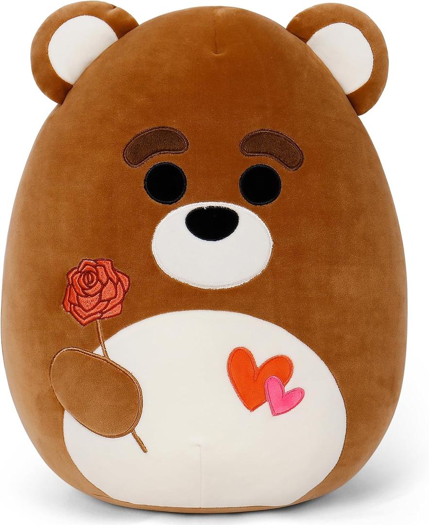 Valentines Day Plush, 16" Soft Bear Stuffed Animals with Red Heart and Rose, Cute Stuffy Doll Pillow Toys Bear Valentines Gifts for Her Girlfriend Lover Mom Kids