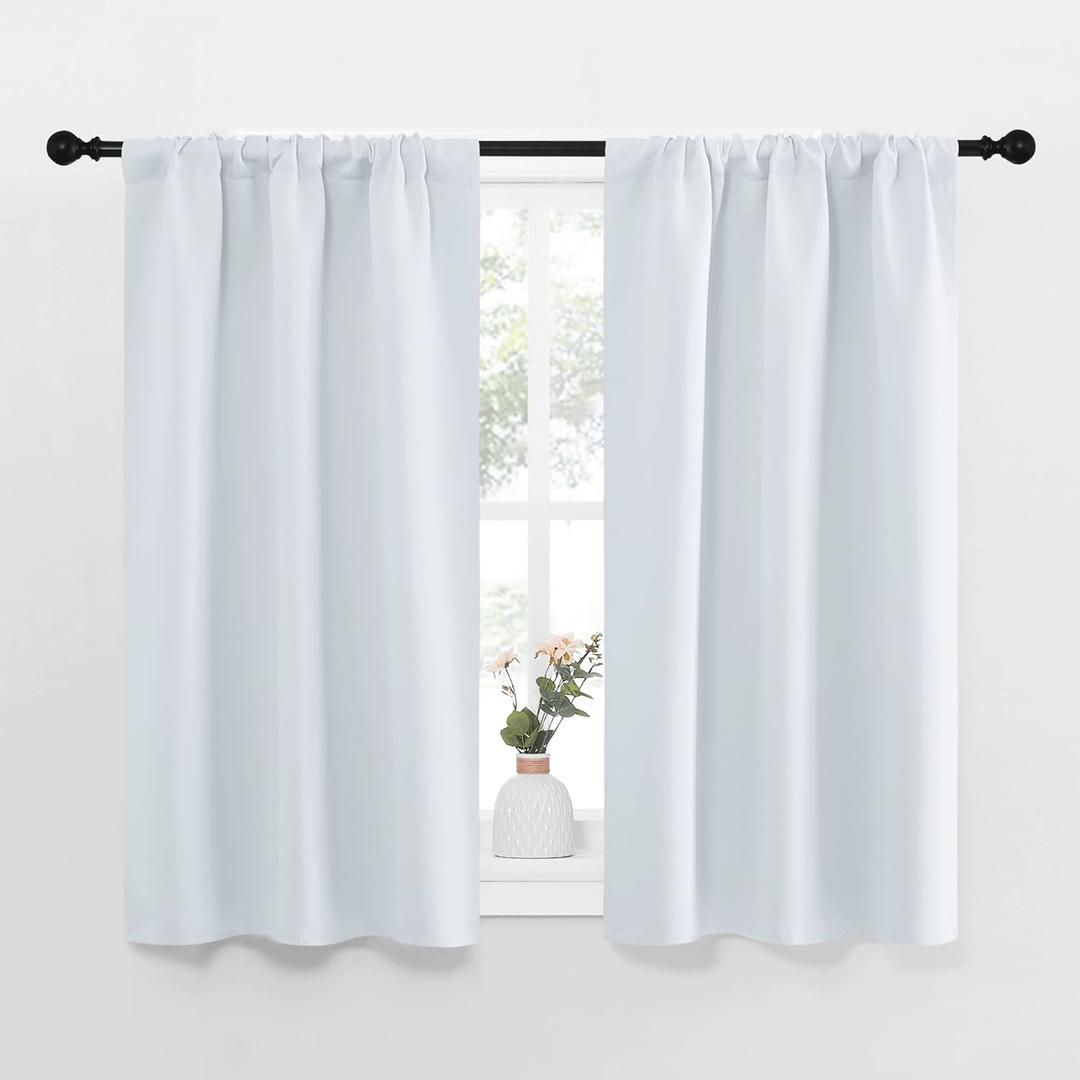 NICETOWN Greyish White Window Curtain Panels - Thermal Insulated Rod Pocket Room Darkening Curtain Sets for Bedroom (Greyish White, 2 Panels, 29 by 40)