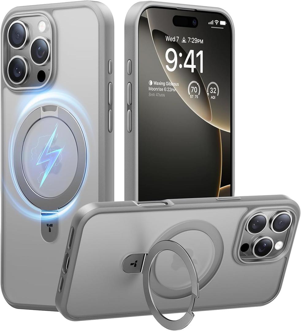 TORRAS for iPhone 16 Pro Max Case Phone Casewith Stand, Compatible with MagSafe, Military Grade Drop Tested, Translucent, Slim, Magnetic, 6.9", Natural Titanium Grey