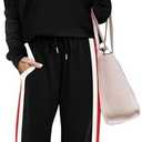 WIHOLL 2 Piece Lounge Sets for Women Long Sleeve Tops Wide Leg Sweatpants Sweatsuits with Pockets, Size L