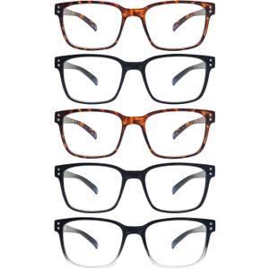 SIGVAN Blue Light Blocking Reading Glasses for Men Women Computer Spring Hinge Readers Square Frame Glasses 5 Packs (5 Mix, 3.5)