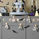 2 x Light Up Ghost Garland Halloween Decoration- Handmade LED Ghost String Light with Timer- Cute Ghosts Banner for Halloween Party Fireplace Mantle Wall Windows Decor (5.5Feet-Length)
