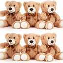 HyDren 6 Pcs Bear Stuffed Animal Plush Toys Soft Plush Dolls Bear Sleeping and Playing Toys for Baby Shower Decoration Boy(Long Plush,Light Brown)
