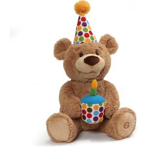 GUND Happy Birthday Teddy Bear Bear Animated Plush Toy, Glow-in-The-Dark Singing Stuffed Animal, Brown, 10