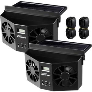 Tujoe 2 Pack Solar Powered Car Exhaust Fan 3 Fans Car Window 4500 RPM Air Vent Radiator Solar Energy Cooling Vent Exhaust for General Types(Solar 2 Fans, Black)