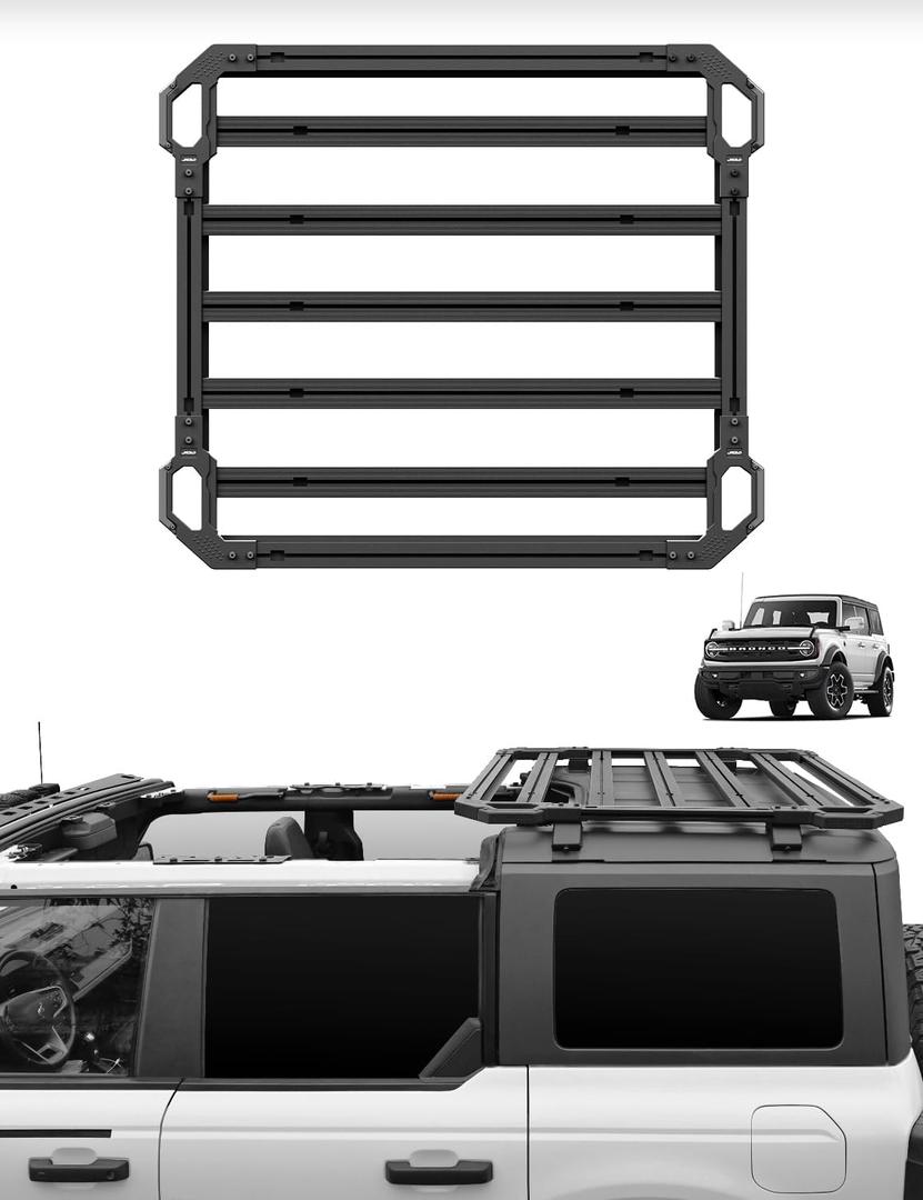 JROAD Bronco Hard top Platform Roof Rack, Rear Cargo Basket for 2021 2022 2023 2024 Ford Bronco Hardtop 4-Door (Exclude Bronco Sport) Bronco Half Short Luggage Rack Rooftop Storage Carrier Shelf