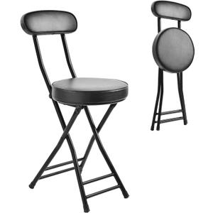 H HOMEWINS Cushioned Padded Folding Stool,1PCS 18.7-Inch Counter Height Bar Stool,Portable Folding Stool with Handle for Fishing Hiking Gardening Travel BBQ (Black)