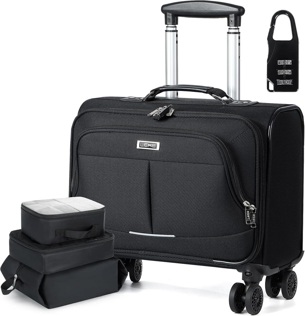 Lekebobor Rolling Laptop Bag Rolling, Laptop Briefcase on Wheels with 3 Packing Cubes for Women Fits Up to 17.3Inch computer Bags Water Resistant for Work Travel and Business, Black (Large)