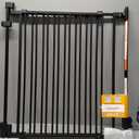 Mumeasy 29.5-43.3" Baby Gate for Stairs, No Bottom Bar Dog Gate with Removable Door & Slide-Adjust Drill Mount, Extra Wide Stairway & Hallway Walk Thru Pet Safety Gate for Doorways, Kitchen (Black)