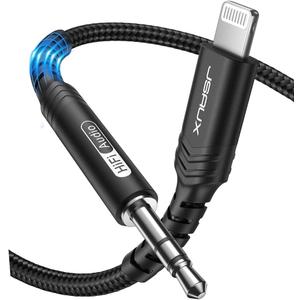 JSAUX Apple MFi Certified Lightning to 3.5mm Audio Cable 6FT, AUX Cord for iPhone Headphones Jack Compatible with iPhone 14/14 Plus/14Pro/13/13 Pro Max/12/12 Pro/11 Pro/X/XS/XR/8/Car Stereo-Black