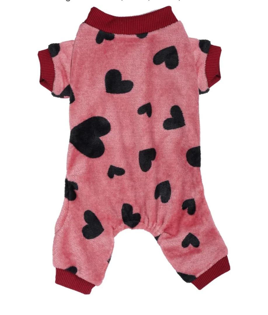 Dog Pajamas Love Heart Dog Sweater Pjs Warm Soft Pet Holiday Clothes Puppy Jumpsuits Onesie Outfits for Small Dogs and Cats (Small, Heart)