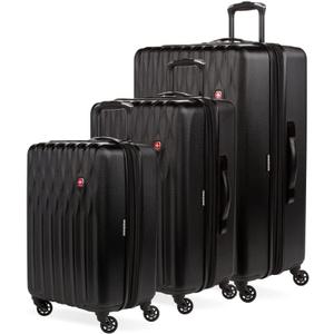 SwissGear 8018 Expandable Luggage Set, 3-Piece Hardside Luggage Set with Spinner Wheels (Black)