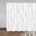 Punkray Grey and White Striped Fabric Shower Curtain for Bathroom with 14 Hooks, Shower Curtains for Bathroom Decor, Waterproof Bath Accessories Hotel Style - Machine Washable 96 X 72 (96"W x 72"L (Pack of 1), Grey White)