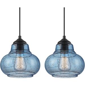 ELYONA 2 Pack Bubble Glass Pendant Lights 8 inch Modern Blue Hand Blown Globe Glass Pendant Lighting Hanging Light fixtures for Kitchen Island Dining Room Bar Bedroom Living Room
