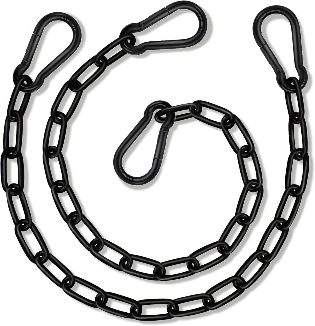 2 Pack Hanging Swing Chain with 4 Carabiners 25in, 660LB Capacity Heavy Duty Hammock Hardware Kit for Punching Bags, Swing Chairs, Indoor & Outdoor Gym (Black)