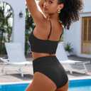 ANRABESS Womens High Waisted Bikini Sets,Color Block 2 Piece Swimsuits,Tummy Control Bathing Suits,Thick Ribbed Beach Wear (Large, Black)