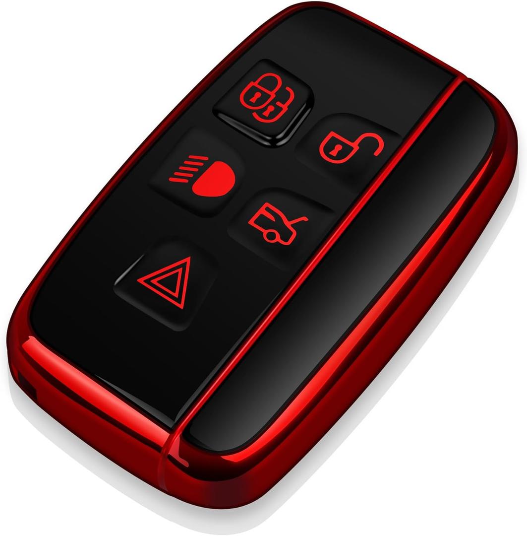 Tukellen for Land Rover Key Fob Cover Soft TPU Full Protection Key Shell Key Case Compatible with Land Rover LR4 Range Rover Sport Evoque Jaguar XF XJ XJL F-pace (Red), 5 Buttons