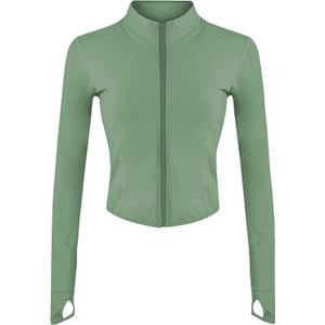 Lviefent Womens Lightweight Full Zip Running Track Jacket Workout Slim Fit Yoga Sportwear with Thumb Holes (Green, M)