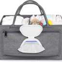 Volnamal Diaper Caddy with Wipe Dispenser One-Handed Access, Premium Diaper Organizer, Portable Car Organizer Nursery Basket for Newborn Essentials, Baby Registry Must Haves for Boys & Girls, Grey