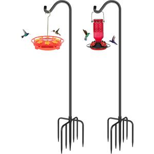 FEED GARDEN Shepards Hooks for Outdoor Bird Feeder Pole 76 Inch Adjustable Tall Heavy Duty Shepherds Hooks for Hanging Plant Baskets, Solar Lights, Wedding Decor, Lanterns, Black (2 Pack)