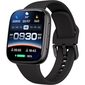 Smart Watch for Women Men Android & iPhone, 1.85" Ultra HD AMOLED Display,10 Day Battery, 3ATM Swimming Waterproof, Answer/Make Calls, Fitness/Heart Rate/Sleep Tracker/100 Sports, Black