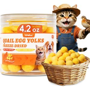 Wellix Freeze Dried Quail Eggs for Cats&Dog Treats - High-Protein Quail Egg Yolk Freeze Dried Cat Treats for Skin&Coat Health - Delicious Training Snacks for Pets 4.2oz (EXP 01/04/27)