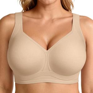 LetsJoli Bras for Women Supportive Wireless Push Up Bra Full Coverage No Underwire Seamless Plus Size for Older Women (Beige, XL)