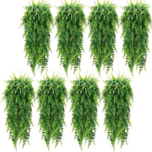 Lyrow 8 Pcs Artificial Hanging Plants 32 in Fake Plant Fake Boston Ferns Plastic Faux for Wall House Room Garden Wedding Garland Indoor Outdoor Decoration, No Basket