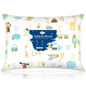 Babebay Toddler Pillow,13x18 Toddler Pillows for Sleeping, Machine Washable Kids Pillow with Soft Cotton Pillowcase, 1 Pack (Animal Letters)
