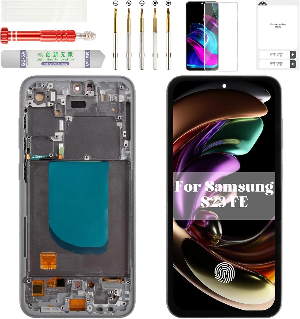 OLED for Samsung S23 FE Screen for Samsung Galaxy S23 FE LCD Digitizer for Samsung S23 FE Display Touch Screen Assembly with Frame SM-S711 Black (with Fingerprint Function)