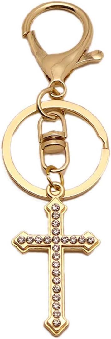 Cute Rhinestone Cross Keychainfor Women Men, Sparkling Christian Keyring Bag Charms for Handbags Totes & Backpacks