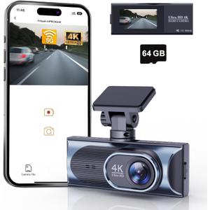 4K Dash Cam Front, WiFi Dash Camera for Cars, Mini Dashcam with Super Night Vision,1.97 Inch Screen, Loop Recording, G-Sensor, WDR, Parking Monitor, 64GB Card Included (4K Mini Dash Cam)