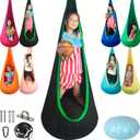 HiChrote Kids Pod Swing Seat, Max 300 Lbs, Child Sensory Swing Chair Indoor & Outdoor Therapy Hammock Chair with Hanger Kit for Calming, Effect for Autism, ADHD or SPD. (Black)