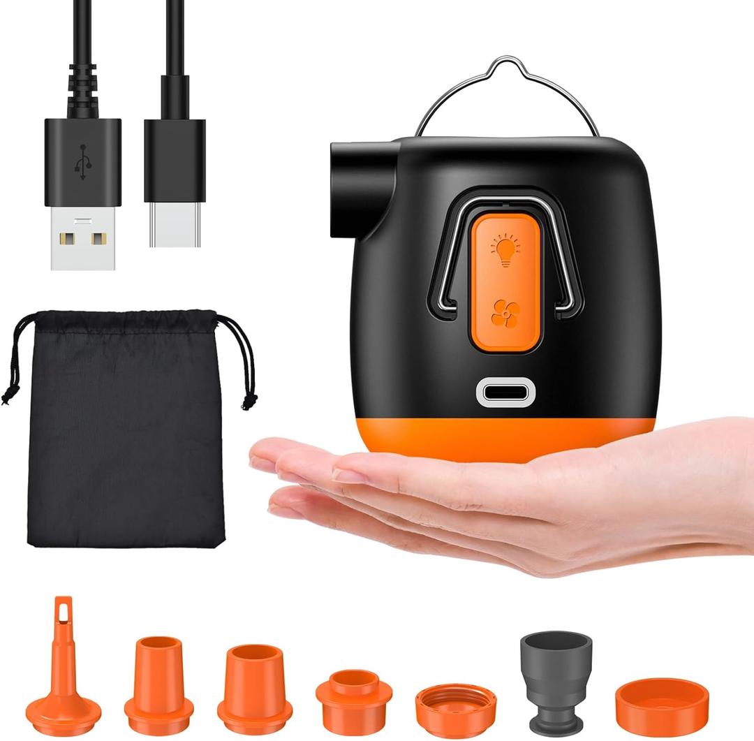Portable Air Pump for Inflatables, 3600mAh Battery Rechargeable Pump Inflator/Deflator Mini Air Pump, Tiny Air Pump with Camping Light for Pool Floats,Air Mattress,Swimming Rings,Vacuum Storage Bags