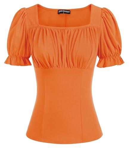 Peasant Tops for Women Vintage Puff Sleeve Square Neck Renaissance Shirt Orange S