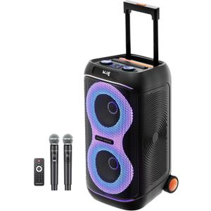 GKDT63 Karaoke Machine with 2 Rechargeable Wireless Microphones, 600W Portable Bluetooth PA Party Speaker with Wheels & Pull Handle, TWS Stereo, LED Lights,DSP Vocal Priority for Adult Outdoor Parties