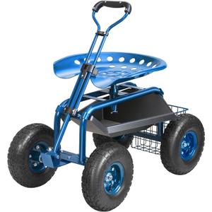 VEVOR Rolling Garden Work Seat with Wheels, Gardening Stool for Planting, 360 Degree Swivel Seat, Garden Scooter with Steering Handle & Tool Tray, Garden Chair for Outdoor, Patio and Yard, Blue