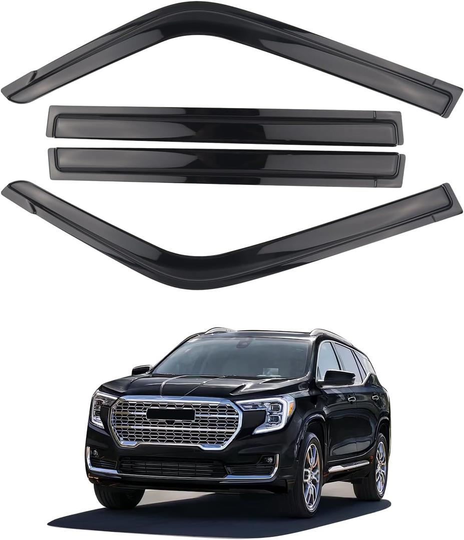 4 Pieces Tape-on Extra Durable Rain Guards Fit for 2025 2026 GMC Terrain,Window Deflectors,Window Visors (Smoke Black)
