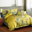 King Duvet Cover Floral Birds Soft Cotton 3 Pieces Bedding Set Chic Garden Tree Branches Flowers Pattern King Duvet Cover Flower with Zipper Closure Luxury Soft Breathable Comfy