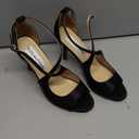 ELEGANTPARK Sandals for Women Peep Toe High Heels Cross Strappy Wedding Evening Dress Shoes Buckle Stain (8.5, Satin-black)