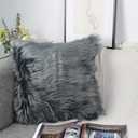 OYIMUA Fluffy Decorative Throw Pillow Covers 20x20, Faux Fur Farmhouse Luxury Pillow Cases,Soft Plush Fuzzy Dark Gray Cushion Covers for Sofa Couch Living Room Bedroom Set of 2