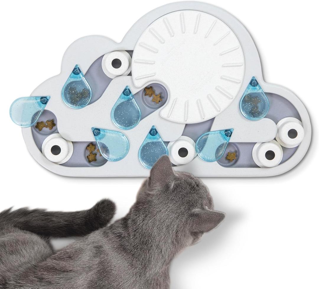 Catstages NinaOttosson Rainy Day Puzzle & Play  Interactive Cat Puzzle Feeder for Indoor Cats, 19 Hidden Treat Compartments, Slow Feeder, Durable & EasyClean