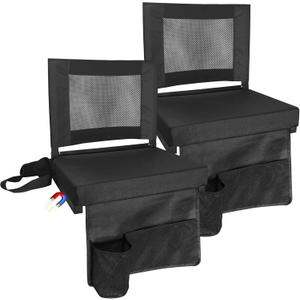 Stadium Seats for Bleachers with Back Support, Bleacher Chairs with Backs and Cushion Wide, Portable Folding Seats with Magnetic Bottom Strips, Includes Shoulder Strap - Black (2, Black)