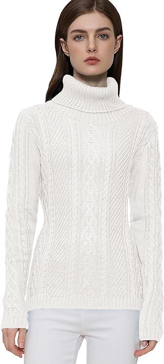 v28 Sweaters for Women Turtleneck Tunic Cable Knit Fall Winter Warm Pullover Fitted Sweater L