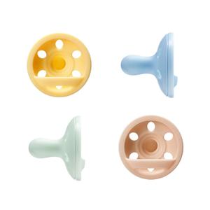 Tommee Tippee Breast-Like Pacifier, Lightweight, One-Piece Silicone Design, Symmetrical Nipple, 0-6m, 4 Pack (Yellow/Mint/Sky/Beige)