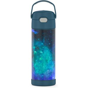 THERMOS FUNTAINER 16 Ounce Stainless Steel Vacuum Insulated Bottle with Wide Spout Lid, Galaxy Teal